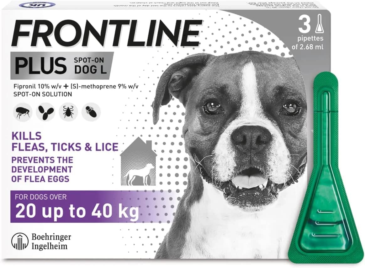 FRONTLINE Plus Spot On Flea & Tick Treatment for Large Dog (20-40kg) - 3 Pipettes