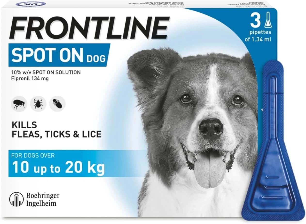 FRONTLINE Spot On Flea & Tick Treatment for Medium Dog (10-20kg) - 3 Pipettes