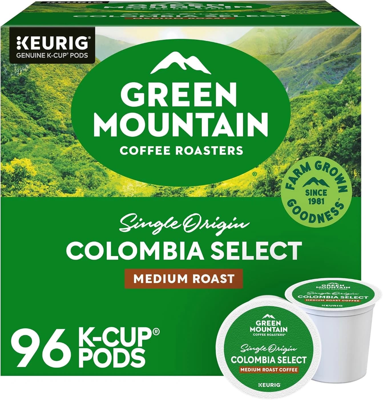 Green Mountain Coffee Roasters Colombia Select, Medium Roast, 96
Coffee Pods
