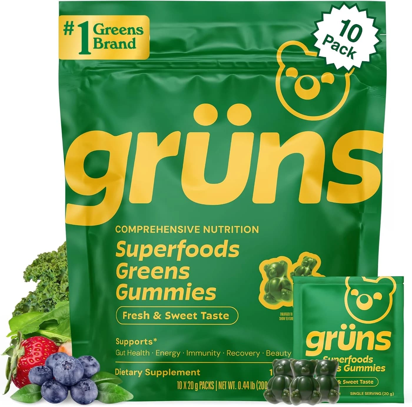 Gruns Superfoods Green Gummies 20 g - 10 Pack