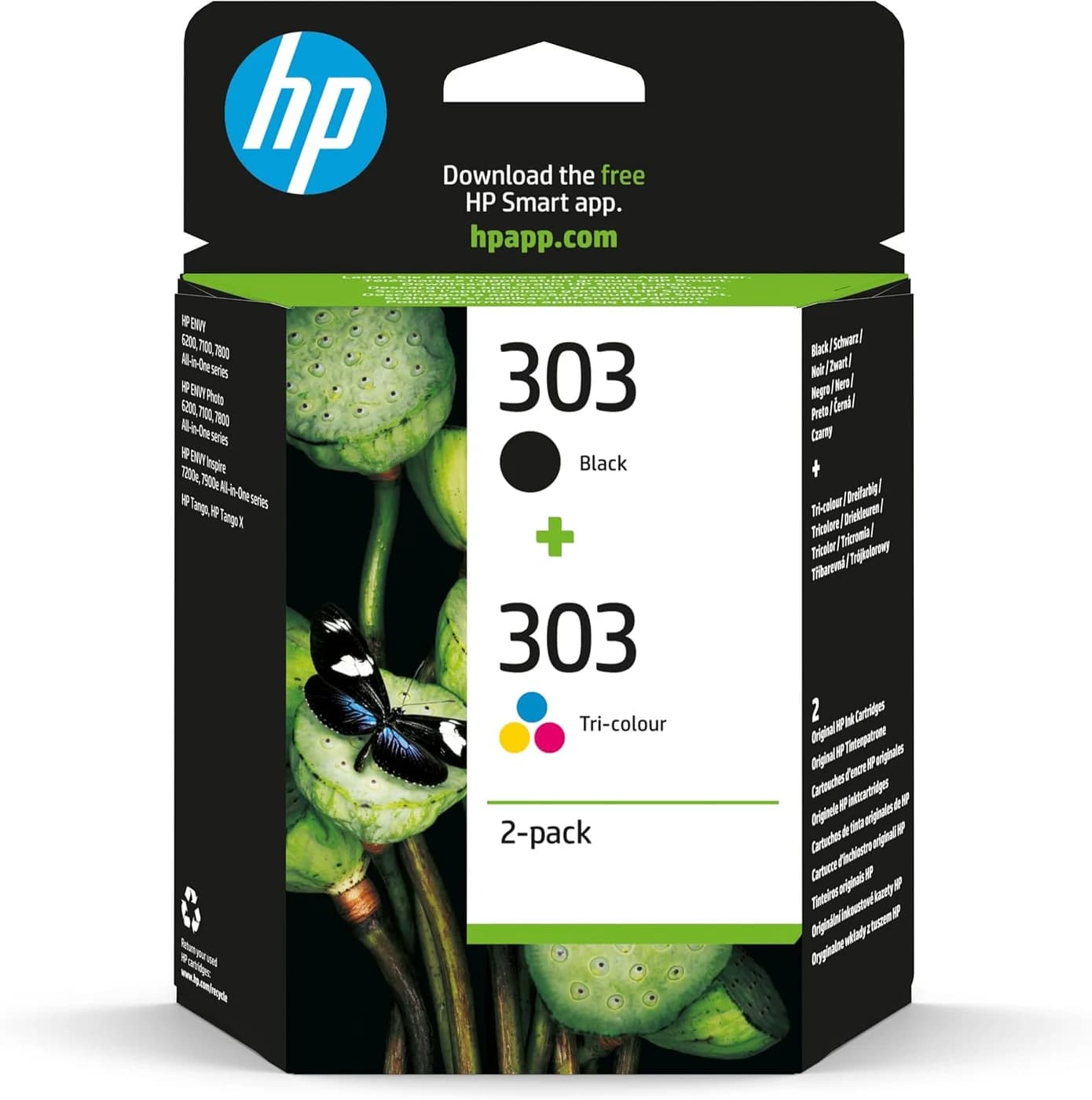 HP 303 Black & Tri-Colour Original Ink Cartridges, 3YM92AE, 2 Pack