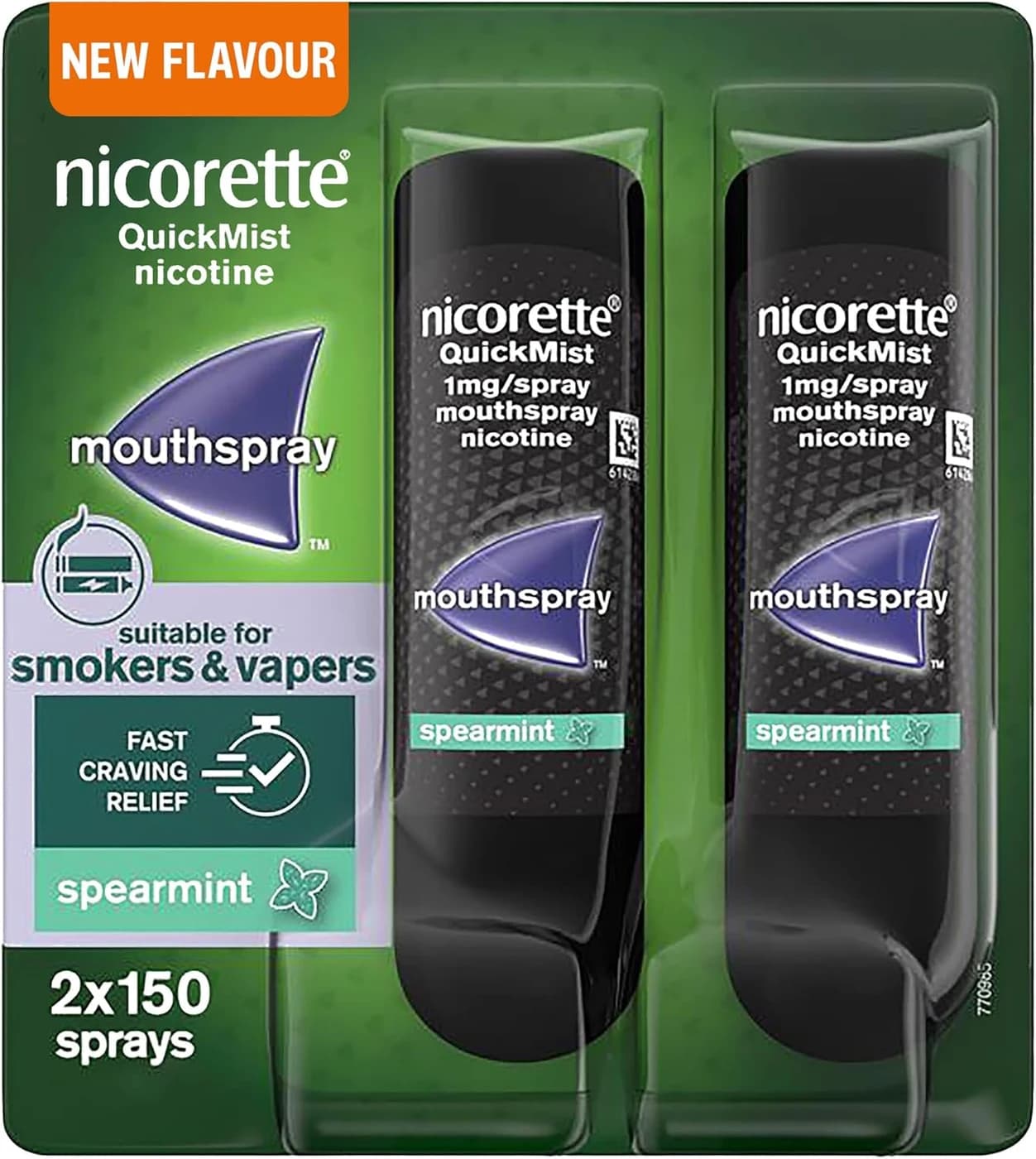 Nicorette Quickmist 1 mg Nicotine Mouthspray, 2 x 150 Sprays, Spearmint