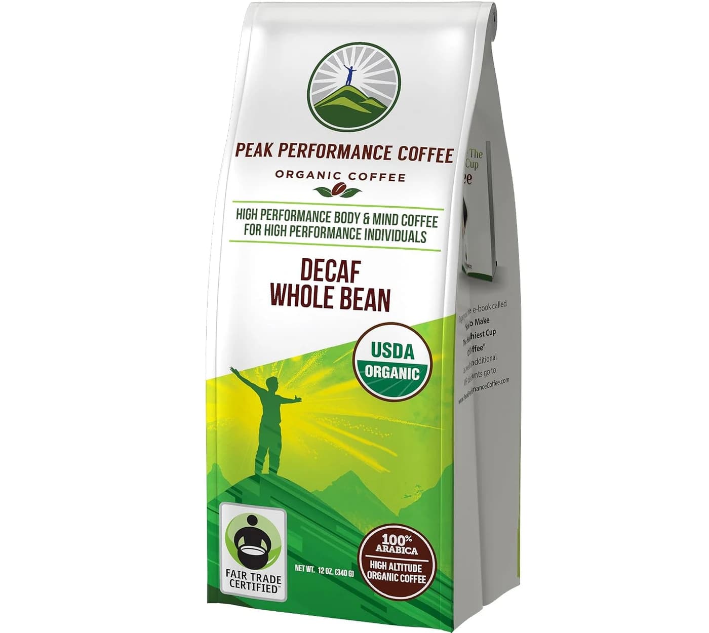 Peak Performance Organic Decaf Coffee, Medium Roast Whole Bean, 340 g