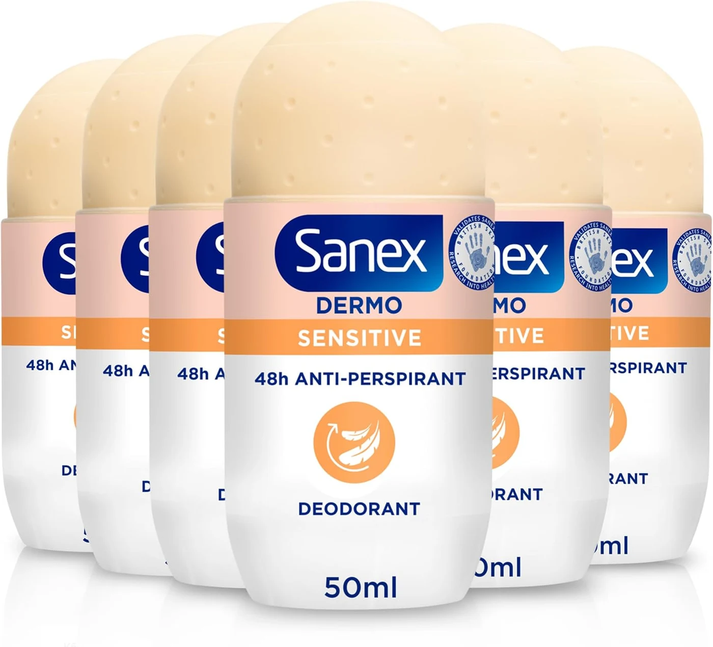 Sanex Dermo Sensitive Anti-Perspirant Roll-On Deodorant 50 ml (Pack of 6)