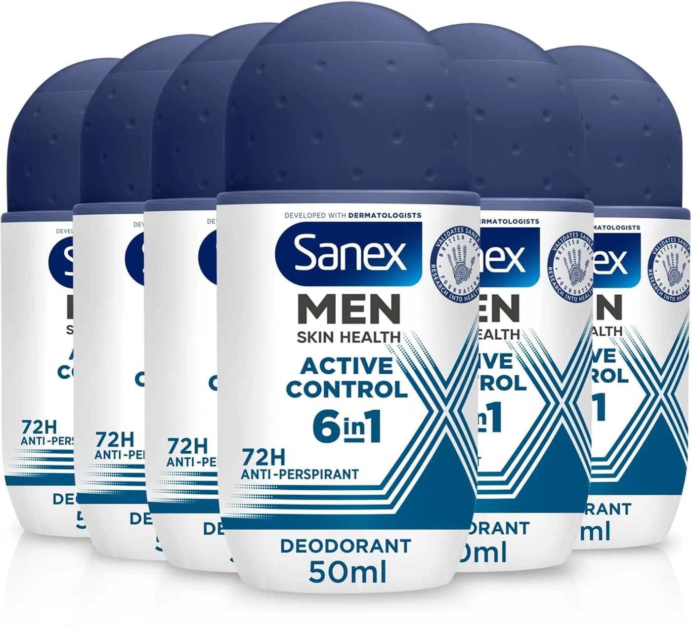 Sanex Men Active Control 6 in 1 Anti-Perspirant Roll-On Deodorant 50 ml (Pack of 6)
