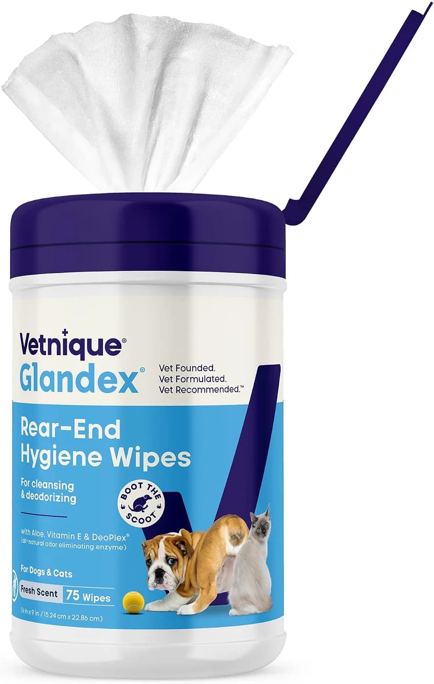 Vetnique Glandex Rear-End Hygiene Wipes, Fresh Scent, 75 Wipes